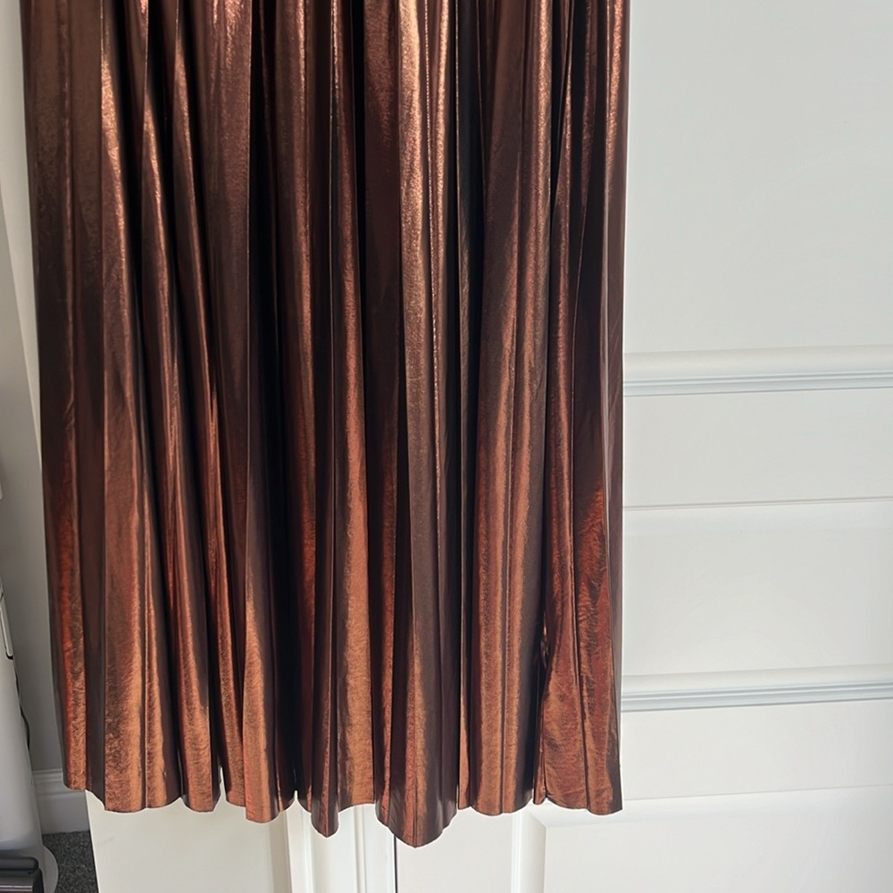 Bronze Metallic Pleated Maxi Skirt - Picture 3 of 6